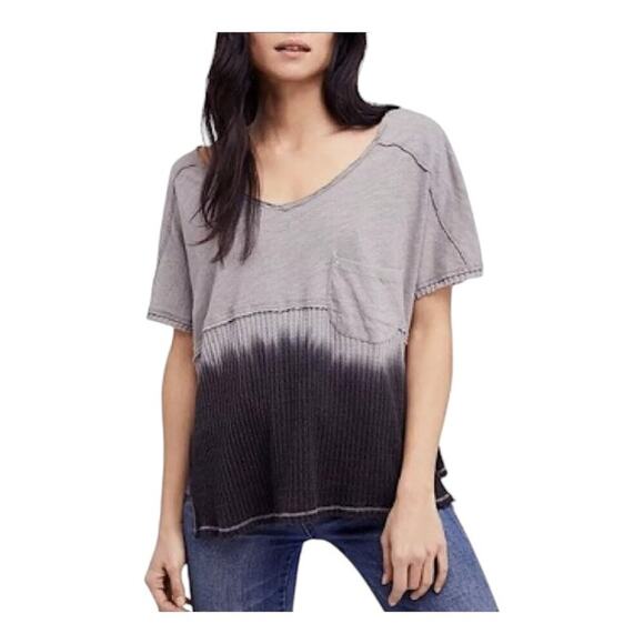 Free People We The Free Sun Dial Tee Linen Blend Dip Dye Short Sleeves Size XS - Picture 1 of 9